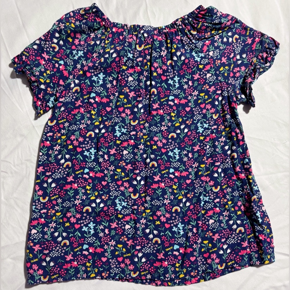 Carters Kids Girl Size 12 Blue & Pink Floral Ruffle Short Sleeve Top NEW